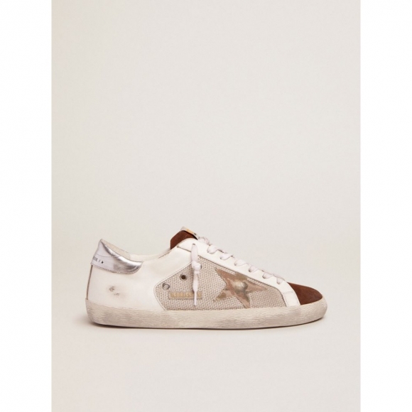 Super-Star sneakers in white leather and pale silver mesh