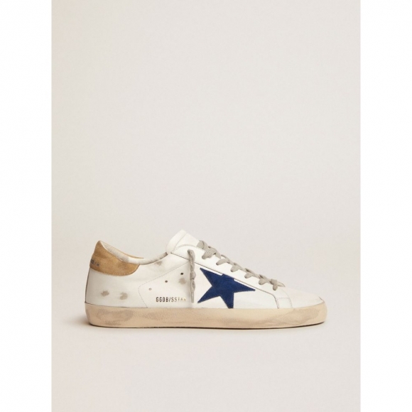 Super-Star sneakers with sand-colored suede heel tab and blue suede star