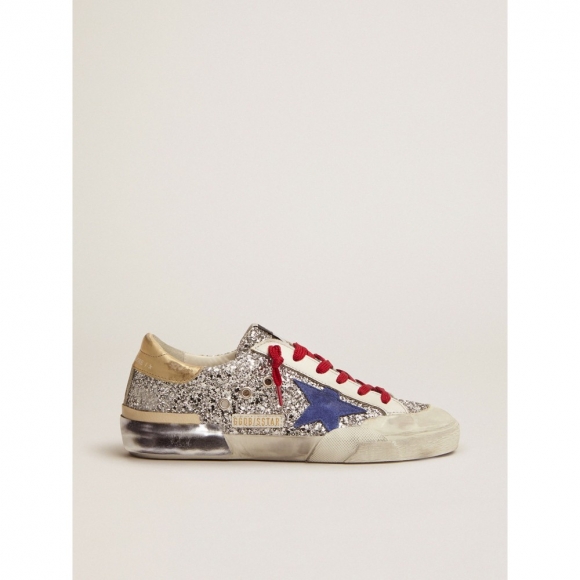 Super-Star sneakers in silver glitter and multi-foxing