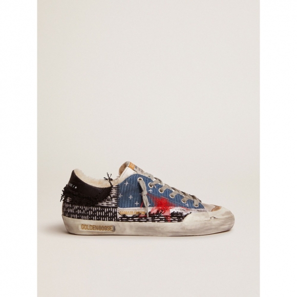 Super-Star Penstar LAB sneakers with canvas and velvet patchwork and shearling lining