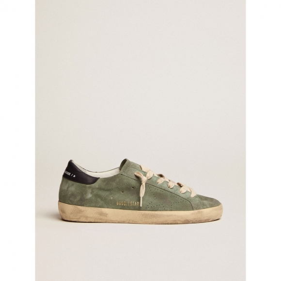 Super-Star sneakers in military-green suede with perforated star and dark blue leather heel tab