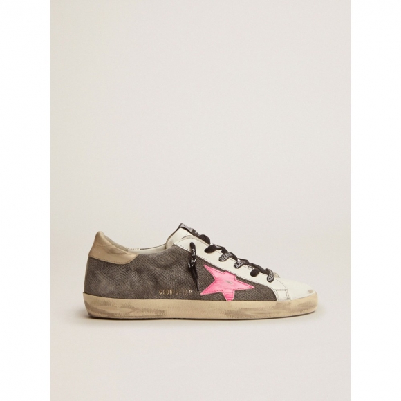 Super-Star LTD sneakers with snake-print suede upper and gold laminated leather heel tab