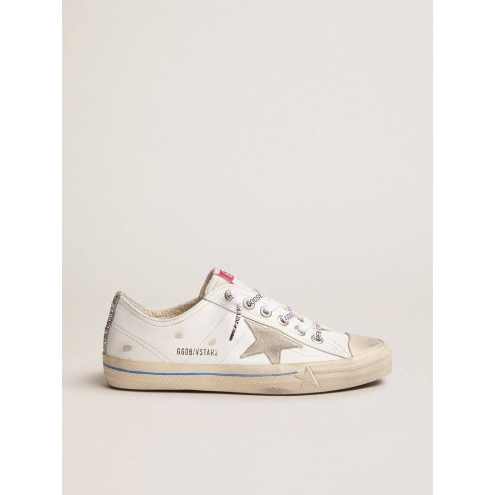 White leather V-Star sneakers with glittery vertical strip